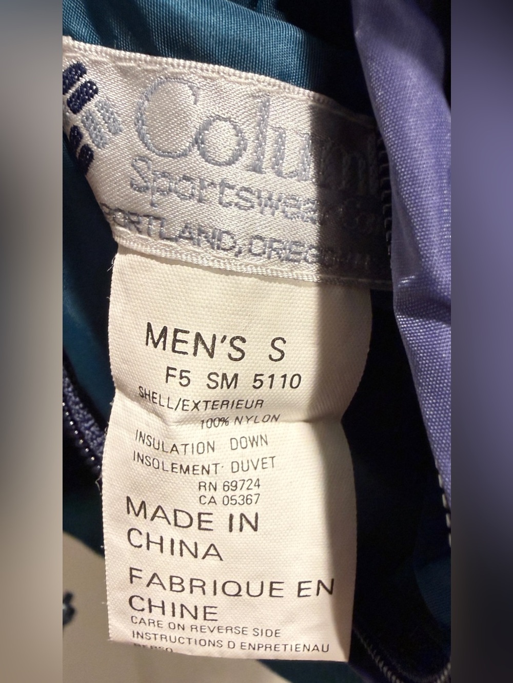 VTG 90s Columbia Reversible Down Puffer Jacket Men's Small Teal Purple - Picture 8 of 12
